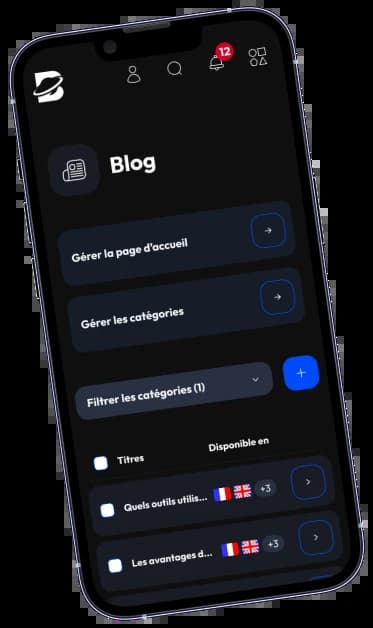 Smartphone avec une interface gestion de la plateforme Bizz