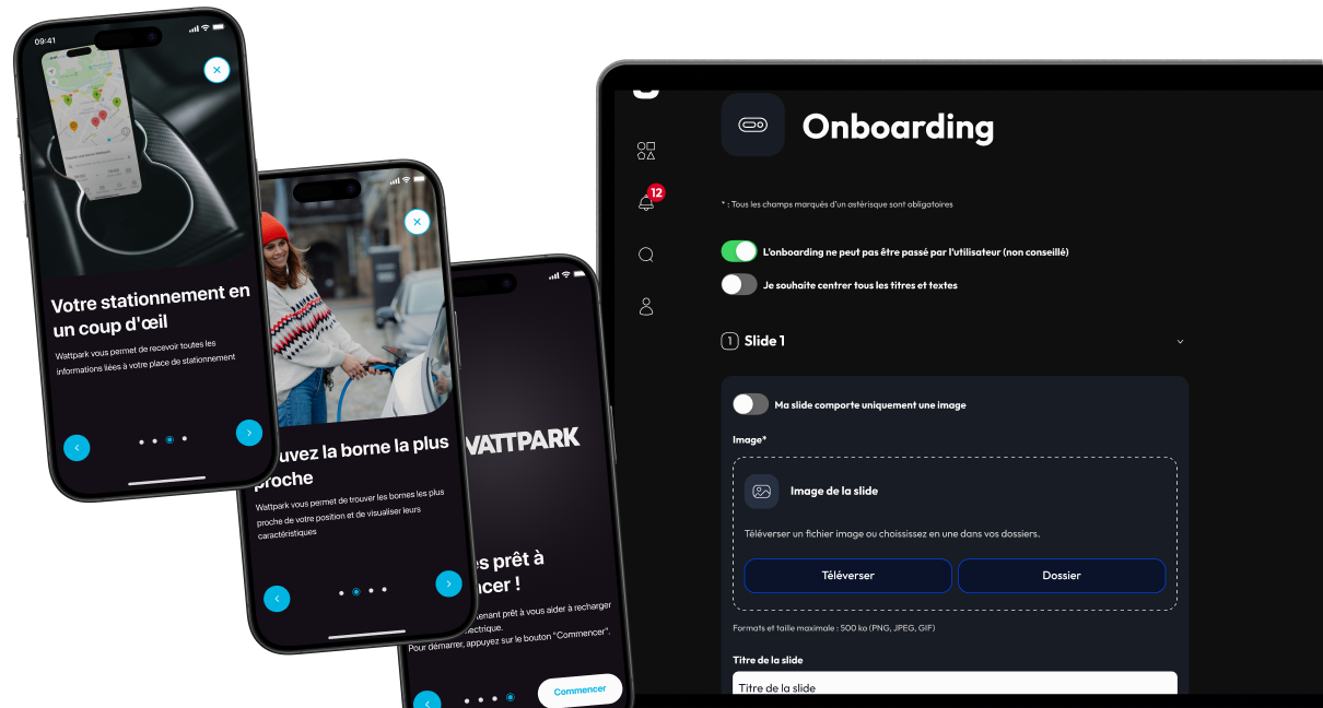 Deux téléphones affichant le panel d'administration bizz