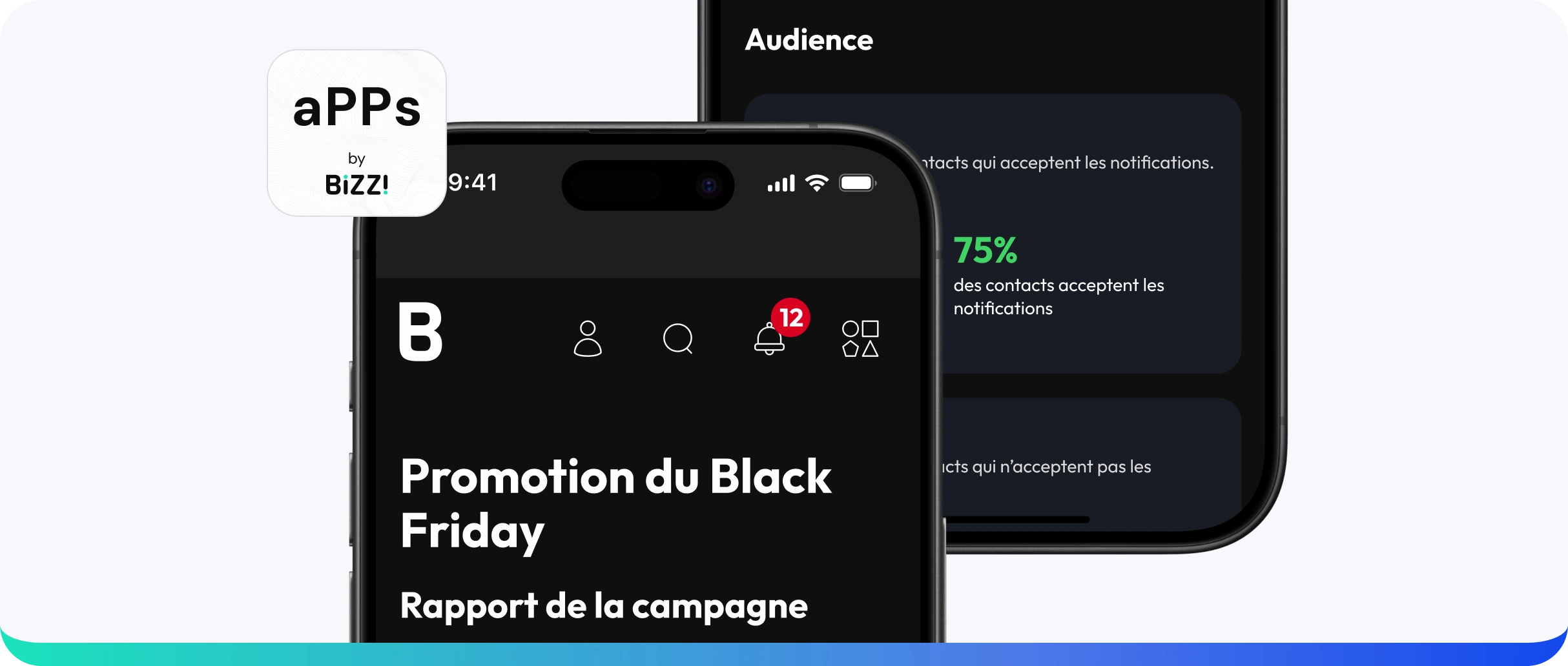 Deux téléphones affichant le panel d'administration bizz
